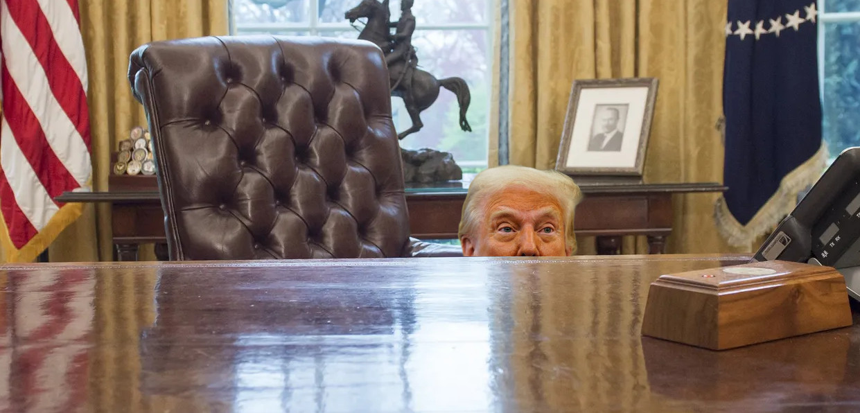 Trump hiding under desk in Oval Office