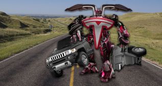 Tesla Transforms Into Giant Robot and Tears Hummer in Half